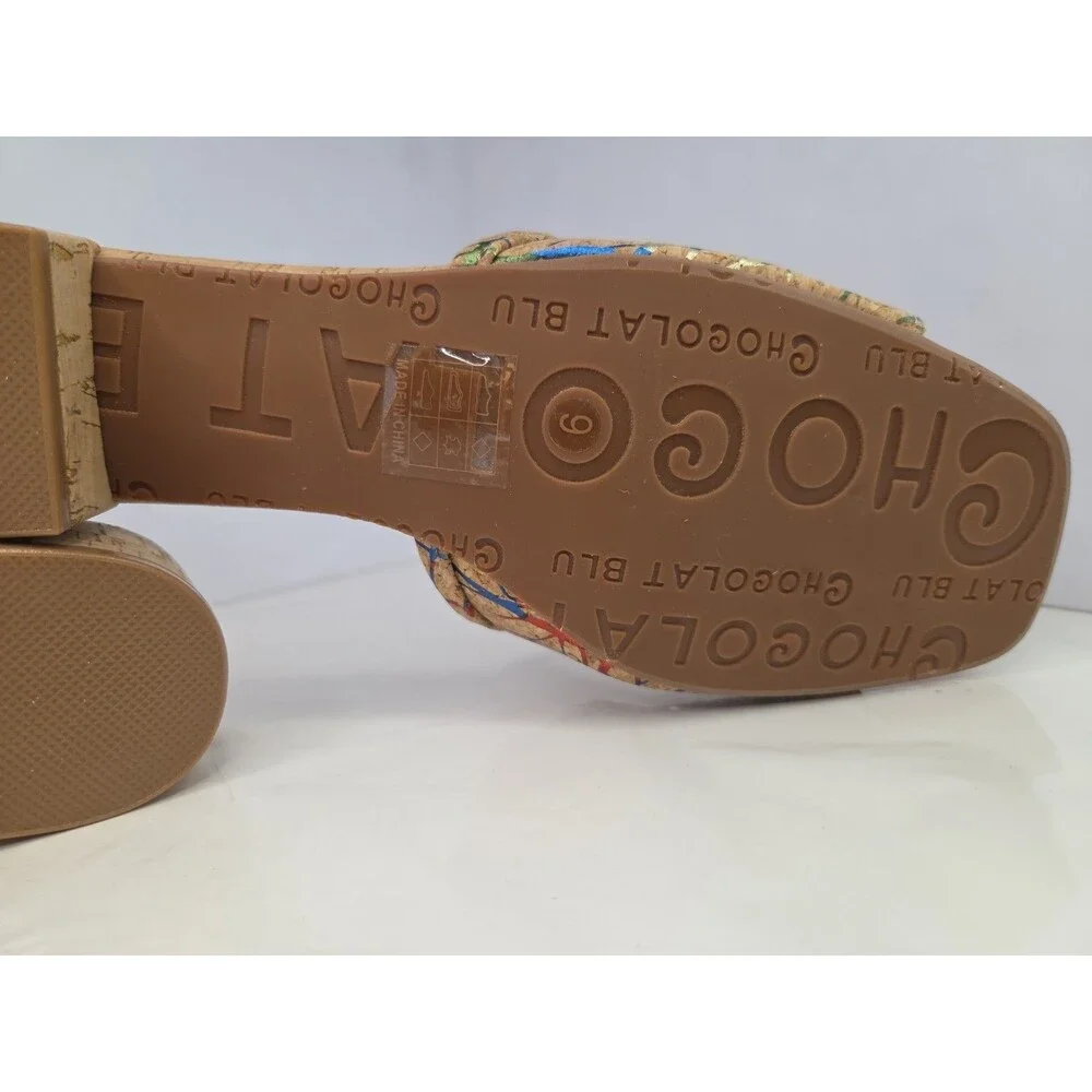 Chocolat Blu Cindy Cork Sandals Paint Splatter Graffiti Heeled Mules Sz 9 NWOB